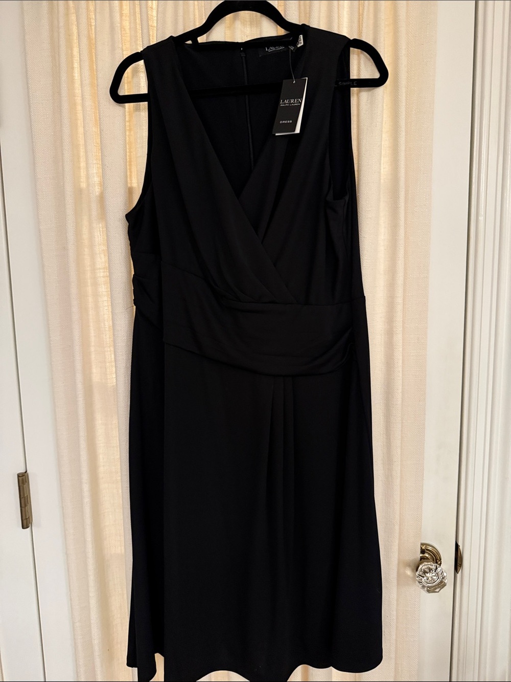 Lauren Ralph Lauren Black Sleeveless Faux-Wrap A-Line Dress